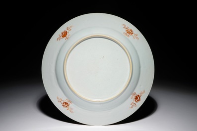 A Chinese famille rose dish with mandarin ducks and immortals, Yongzheng