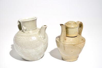 Two Chinese grey- and brown-glazed ewers, Song/Yuan