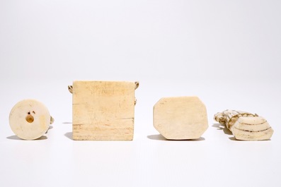 Four carved ivory figures, a miniature altar and a thermometer, Dieppe and other workshops, 19th C.