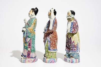 Three Chinese famille rose figures, 19/20th C.