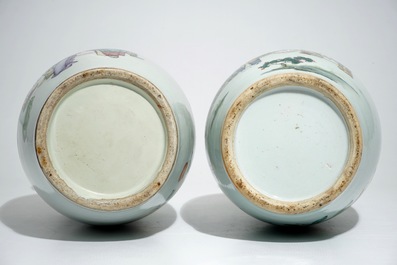 Two Chinese famille rose vases with garden scenes and floral designs, 19/20th C.