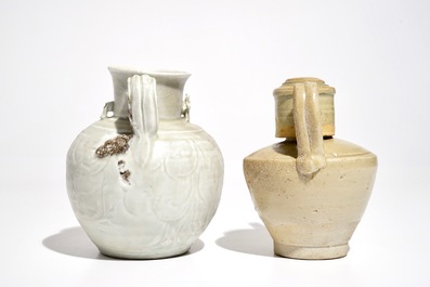 Two Chinese grey- and brown-glazed ewers, Song/Yuan