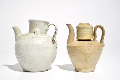 Two Chinese grey- and brown-glazed ewers, Song/Yuan