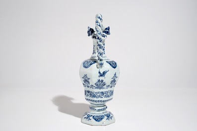 A large Dutch Delft blue and white rope twist handle jug, 2nd half 17th C.