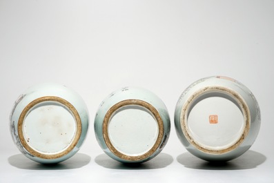 Cinq vases en porcelaine de Chine famille rose, 19/20&egrave;me