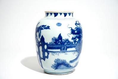A Chinese blue and white vase with a qilin, Shunzhi, Transitional period