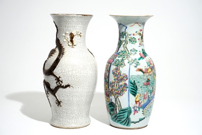 A Chinese famille rose &quot;100 boys&quot; vase and a Nanking dragon vase, 19th C.