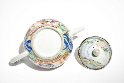 Une th&eacute;i&egrave;re couverte en porcelaine de Chine famille rose &agrave; d&eacute;cor d'une dame et son petit chien, Yongzheng