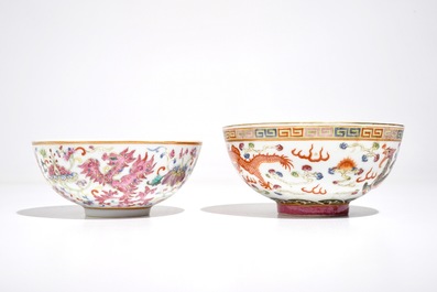 Deux bols en porcelaine de Chine famille rose, marques de Daoguang et Guangxu, 19/20&egrave;me