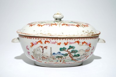 A Chinese famille rose Meissen style tureen and cover, Qianlong