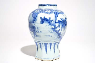 A Chinese blue and white baluster vase with figural design, Transitional period