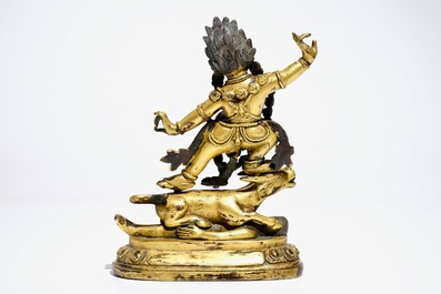 Un mod&egrave;le de Yama Dharmaraja en bronze dor&eacute;, Tibet, 18&egrave;me