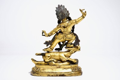 A Tibetan gilt bronze figure of Yama Dharmaraja, 18th C.