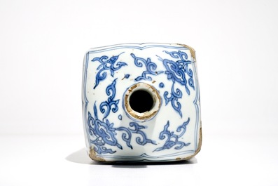 A Chinese blue and white square gin bottle, Wanli