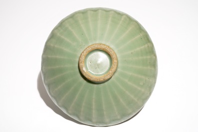 Een Chinese Longquan celadon lotuskom, Ming