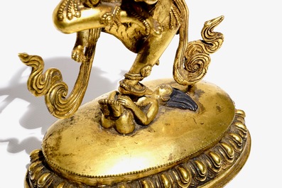 A Tibetan gilt bronze figure of Simhavaktra, 18th C.