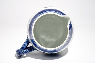 A Chinese blue and white jug with landscape design, Jiaqing