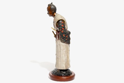 A polychrome painted Japanese bronze samurai, Meiji, 19/20th C.