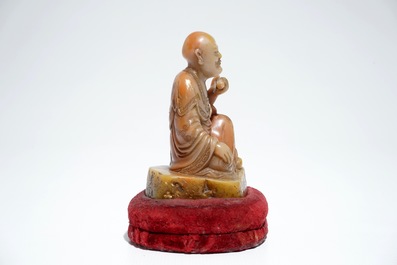 A Chinese shoushan stone figure of a Luohan, signed Yu Xuan, 17/18th C.
