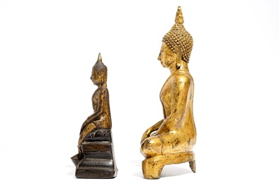 Deux mod&egrave;les de Bouddha en bronze dor&eacute;, Tha&iuml;lande, 19/20&egrave;me