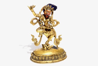 A Tibetan gilt bronze figure of Simhavaktra, 18th C.