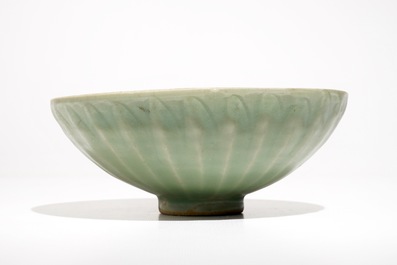 A Chinese Longquan celadon lotus bowl, Ming