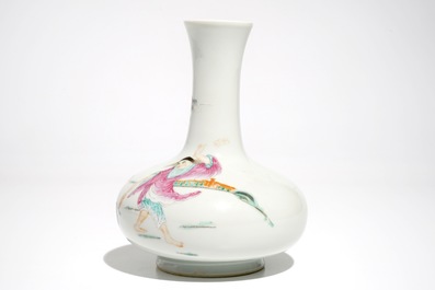 A Chinese famille rose Hehe Er Xian brothers vase, Qianlong mark, 20th C.