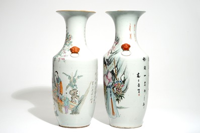 Deux grands vases en porcelaine de Chine famille rose et qianjiang cai, 19/20&egrave;me