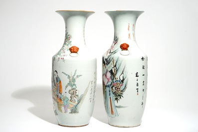 Two tall Chinese famille rose and qianjiang cai vases, 19/20th C.