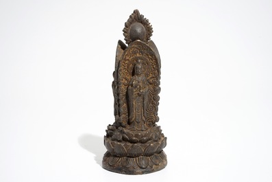 Un groupe d'une triple divinit&eacute; en bronze, Chine ou Tibet, Dynastie Ming