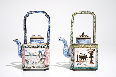 Two Chinese Canton enamel teapots and covers, Qing