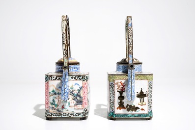 Two Chinese Canton enamel teapots and covers, Qing