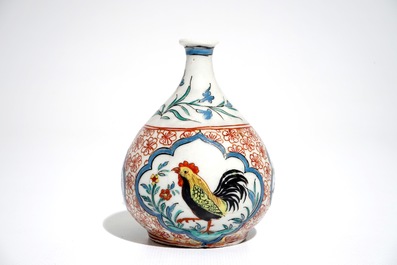 A Chinese Dutch-decorated Amsterdams bont vase with roosters, Kangxi