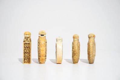 Five Chinese ivory snuffbottles, Qing dynasty