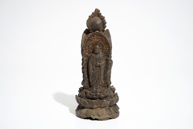 Un groupe d'une triple divinit&eacute; en bronze, Chine ou Tibet, Dynastie Ming