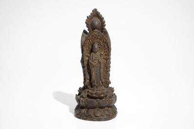 Un groupe d'une triple divinit&eacute; en bronze, Chine ou Tibet, Dynastie Ming