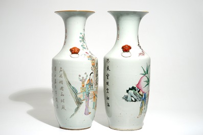 Deux grands vases en porcelaine de Chine famille rose et qianjiang cai, 19/20&egrave;me