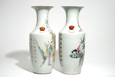 Two tall Chinese famille rose and qianjiang cai vases, 19/20th C.