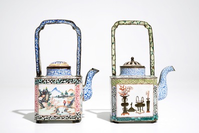 Two Chinese Canton enamel teapots and covers, Qing