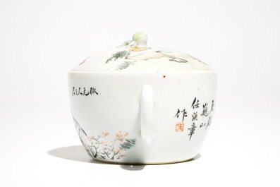 A Chinese qianjiang cai teapot and cover, signed Ren Huanzhang (1874-1902)