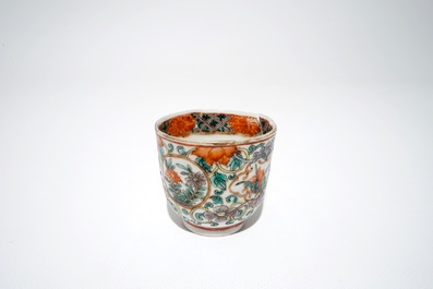 Six Chinese famille verte cups and saucers with floral design, 19th C.