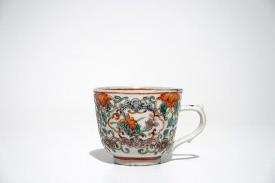 Six Chinese famille verte cups and saucers with floral design, 19th C.
