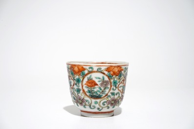 Six Chinese famille verte cups and saucers with floral design, 19th C.