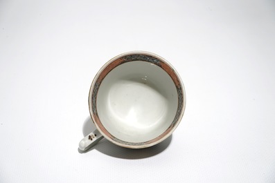 Six Chinese famille verte cups and saucers with floral design, 19th C.