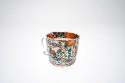 Six Chinese famille verte cups and saucers with floral design, 19th C.