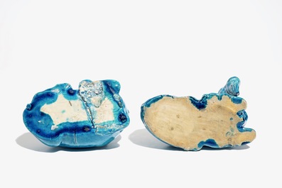 Two Chinese turquoise-glazed models of a cow and a goat, Jiaqing