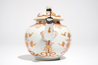 A Chinese milk and blood teapot on stand, Kangxi