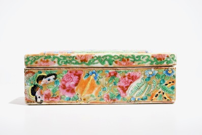 A rectangular Chinese Canton famille rose box and cover, 19th C.