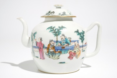 A fine Chinese famille rose teapot and cover with a Wu Shuang Pu saucer, 19th C.