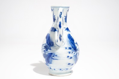 A Chinese blue and white jug with figures in a landscape, Transitional period